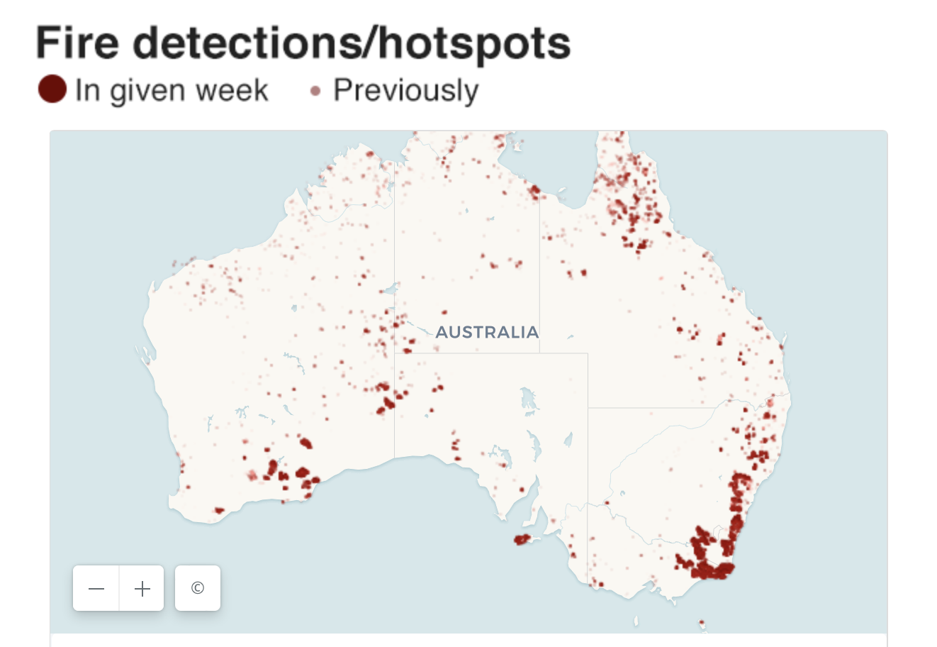 map of australia showing locations of wild fires in January 2020