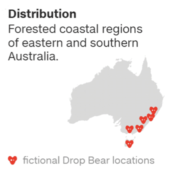 map of australia showing locations of drop bear sightings