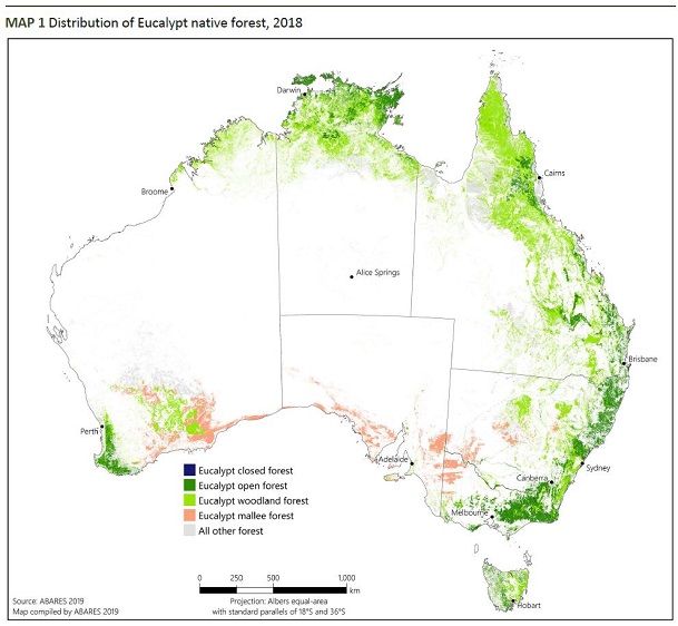 map of australia showing locations of eucalyptus tree forests